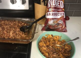 A pan full of delicious baked beans